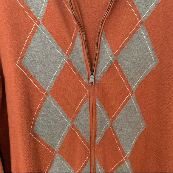 Banana Republic, Cotton/Silk Blend, Argyle, Zip Front Sweater, Size Large - Picture 6 of 13